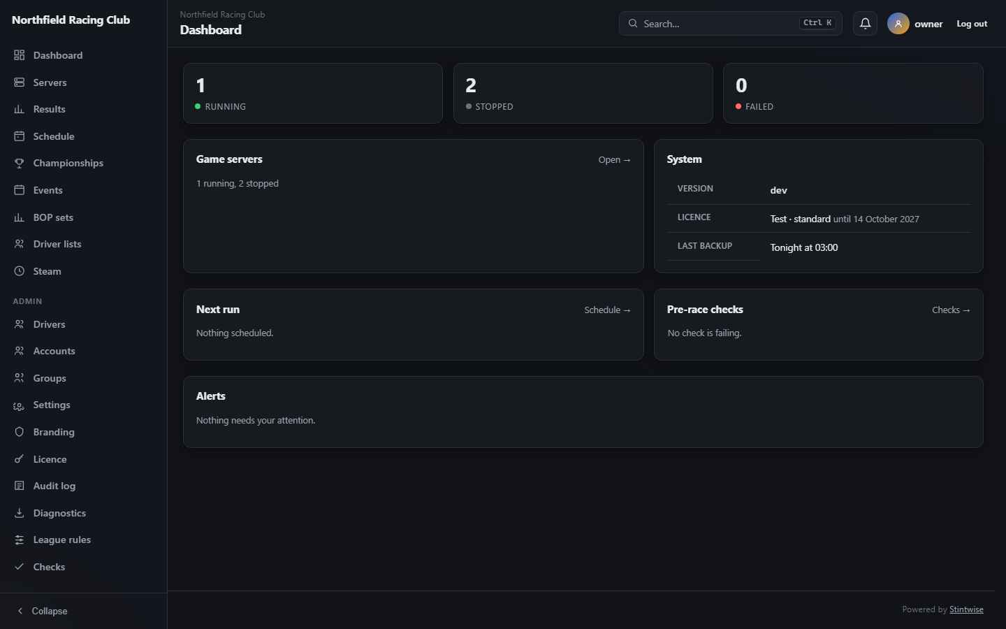 Every server, its status and who's connected, at a glance.