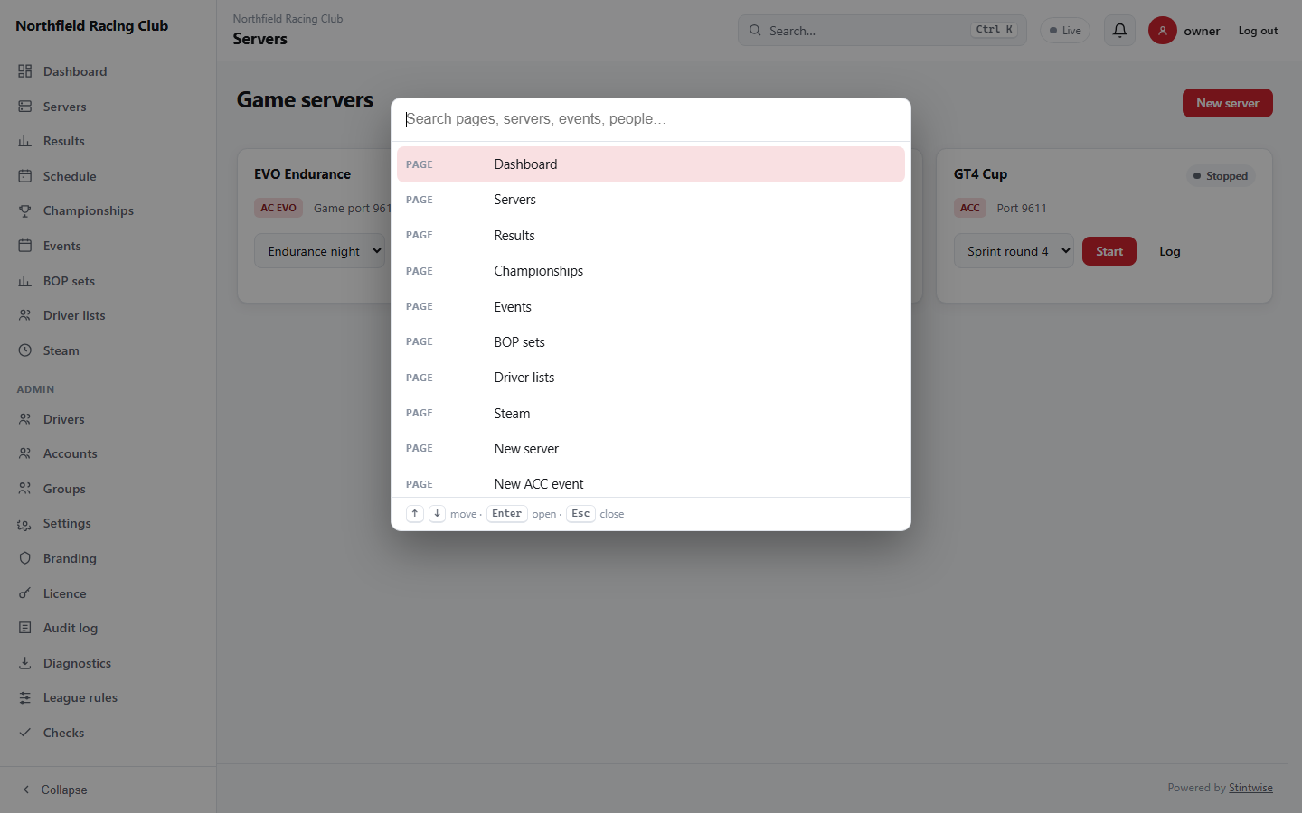 The command palette, opened with Ctrl K.